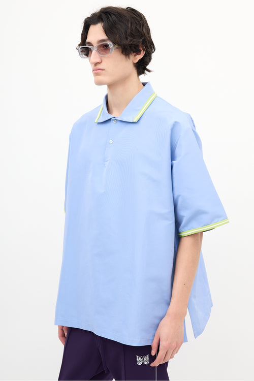 Marni Blue Silk 
Green Trim Polo