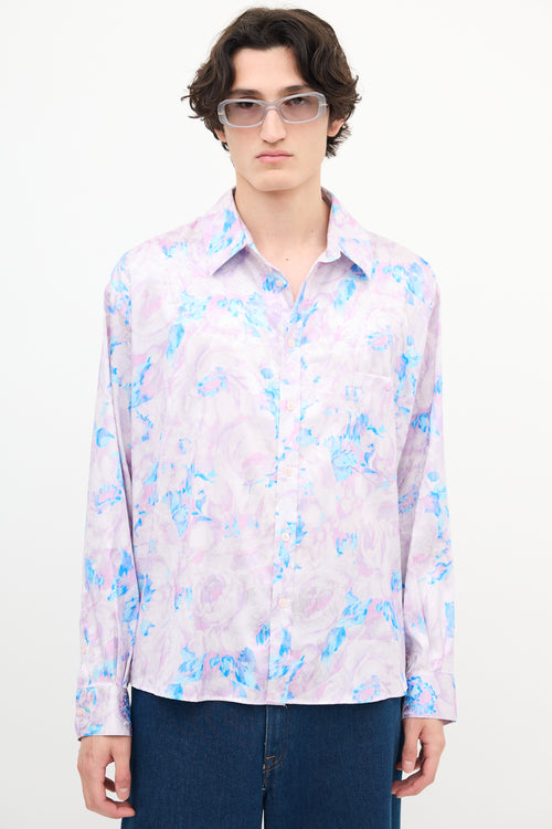 Martine Rose Purple 
Blue Floral Jacquard Shirt