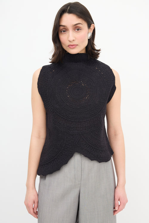 Massimo Dutti Black Crochet Asymmetric Top