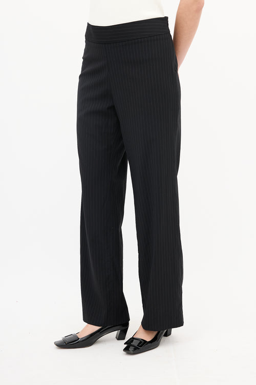 Max Mara Black Wool Pinstripe Belted Suit