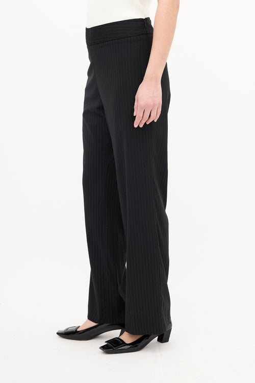 Max Mara Black Wool Pinstripe Belted Suit