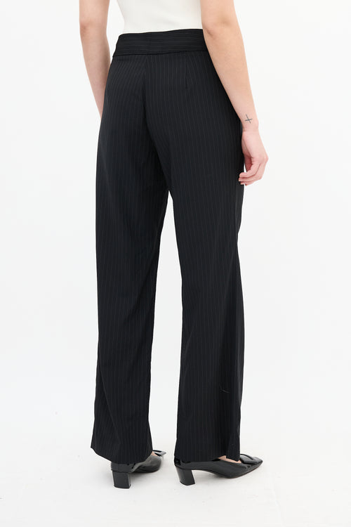 Max Mara Black Wool Pinstripe Belted Suit