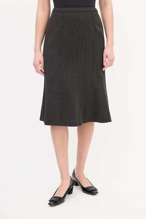 Max Mara Black 
Brown Wool Woven Tie Front Skirt Suit