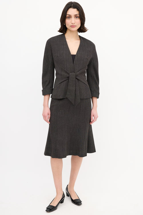 Max Mara Black 
Brown Wool Woven Tie Front Skirt Suit