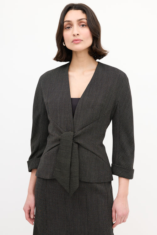 Max Mara Black 
Brown Wool Woven Tie Front Skirt Suit