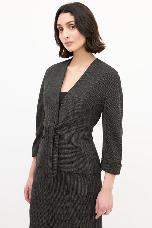 Max Mara Black 
Brown Wool Woven Tie Front Skirt Suit