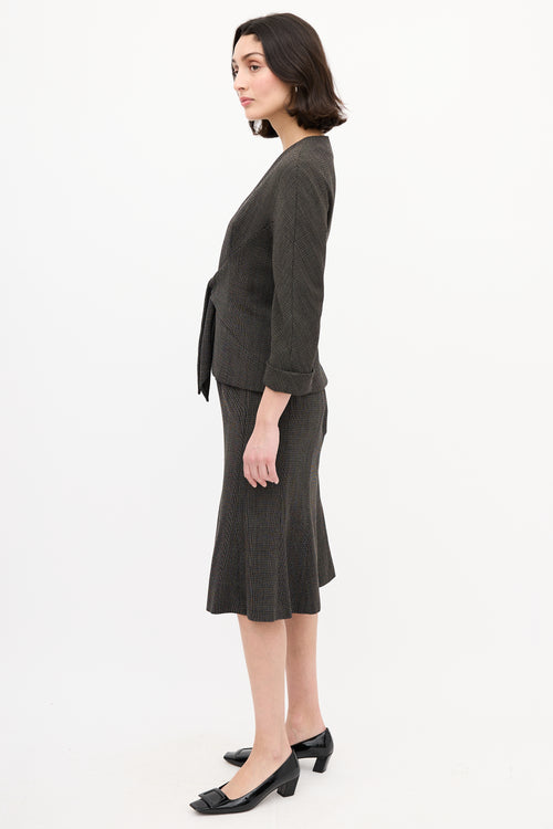 Max Mara Black 
Brown Wool Woven Tie Front Skirt Suit