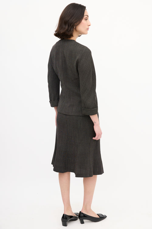 Max Mara Black 
Brown Wool Woven Tie Front Skirt Suit