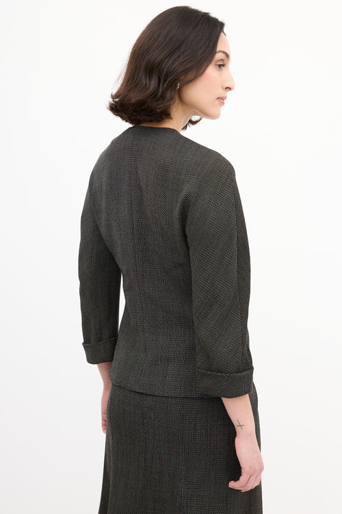 Max Mara Black 
Brown Wool Woven Tie Front Skirt Suit