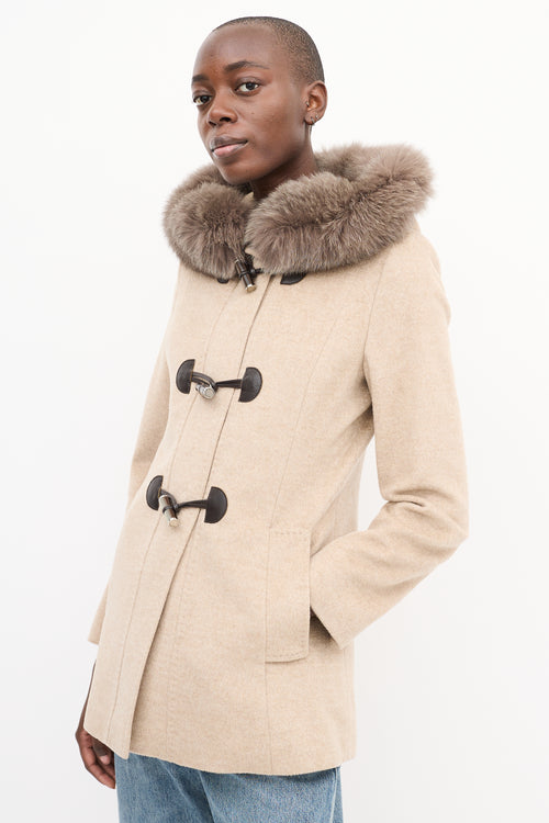 Max Mara Studio Beige Wool Hooded Coat