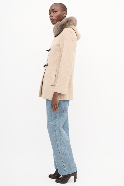 Max Mara Studio Beige Wool Hooded Coat