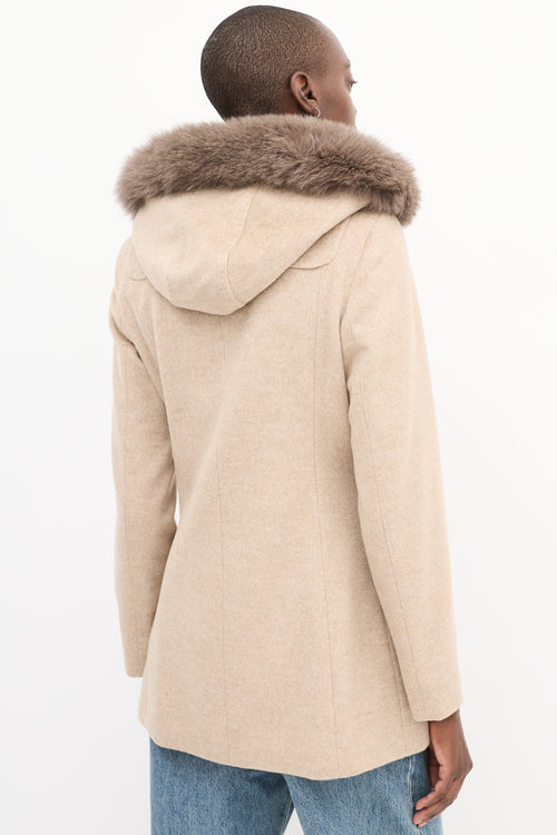 Max Mara Studio Beige Wool Hooded Coat