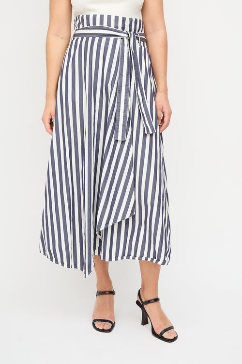 Max Mara Navy 
White Stripe Midi Wrap Skirt