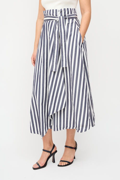 Max Mara Navy 
White Stripe Midi Wrap Skirt