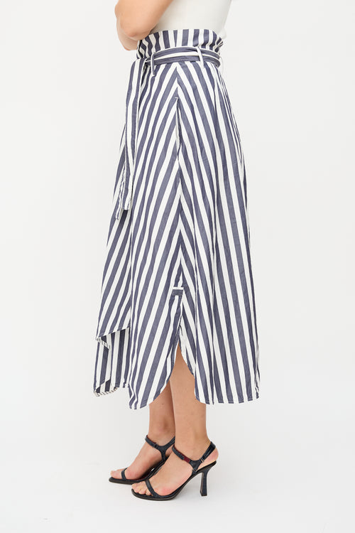 Max Mara Navy 
White Stripe Midi Wrap Skirt