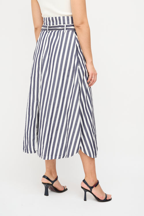 Max Mara Navy 
White Stripe Midi Wrap Skirt