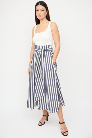 Max Mara Navy 
White Stripe Midi Wrap Skirt