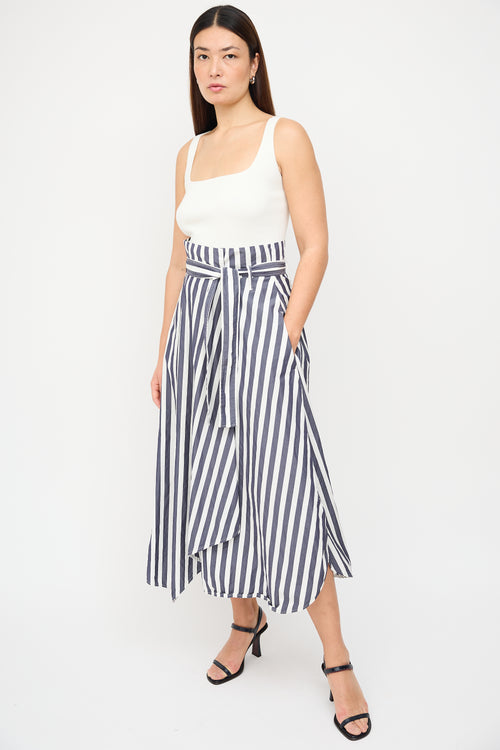 Max Mara Navy 
White Stripe Midi Wrap Skirt