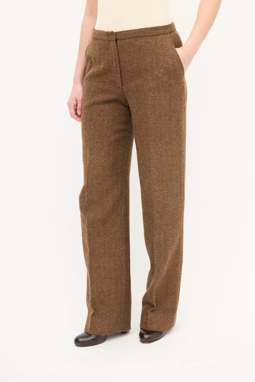 Max Mara Brown Wool Herringbone Trouser