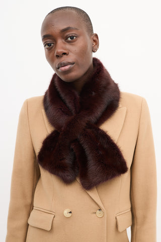 Max Mara Burgundy Fur 
Wool Scarf