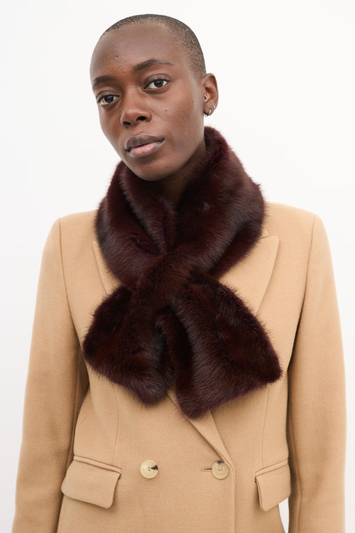 Max Mara Burgundy Fur 
Wool Scarf