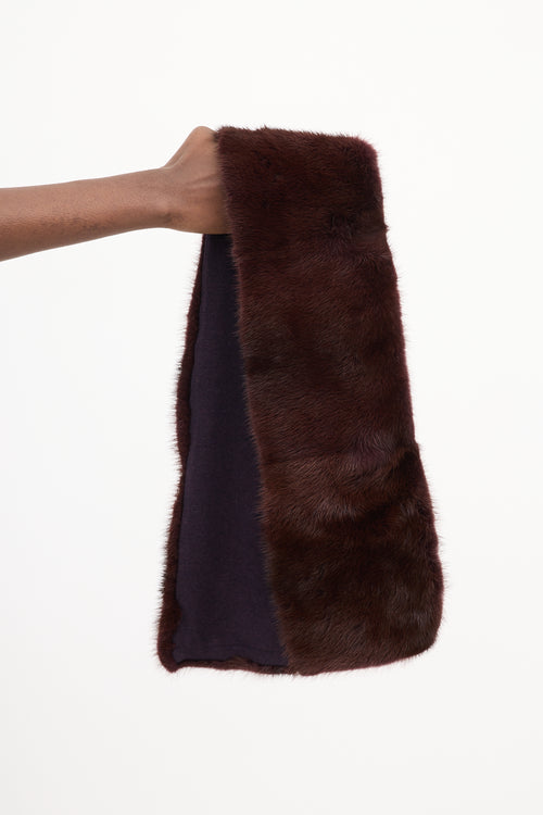 Max Mara Burgundy Fur 
Wool Scarf