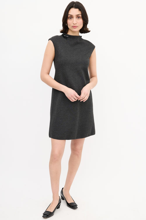 Max Mara S Dark Grey Embellished Shift Dress