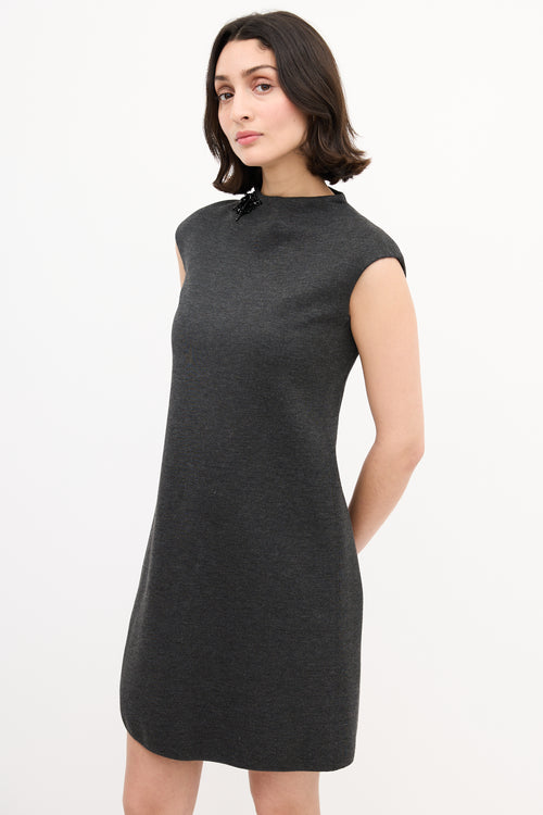 Max Mara S Dark Grey Embellished Shift Dress