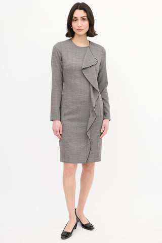 Max Mara Black 
White Worsted Wool Drape Dress