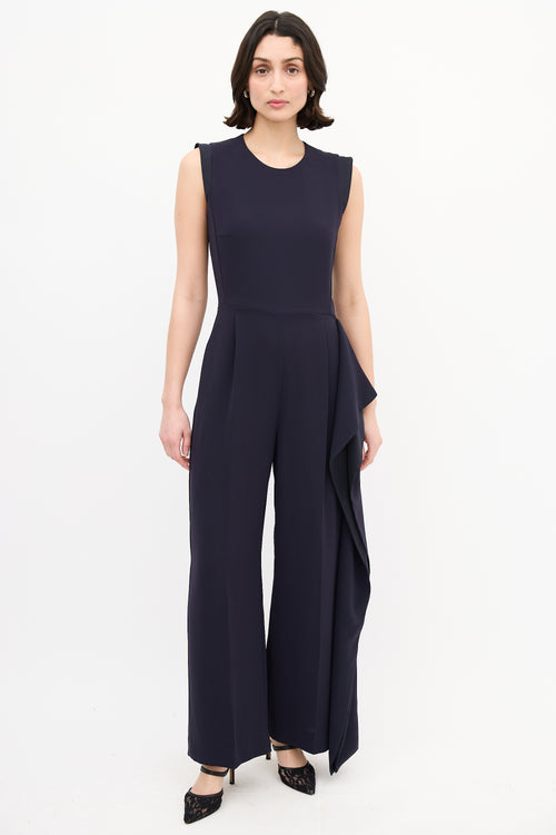 Max Mara Navy Wide Leg Sleeveless Jumpsuit