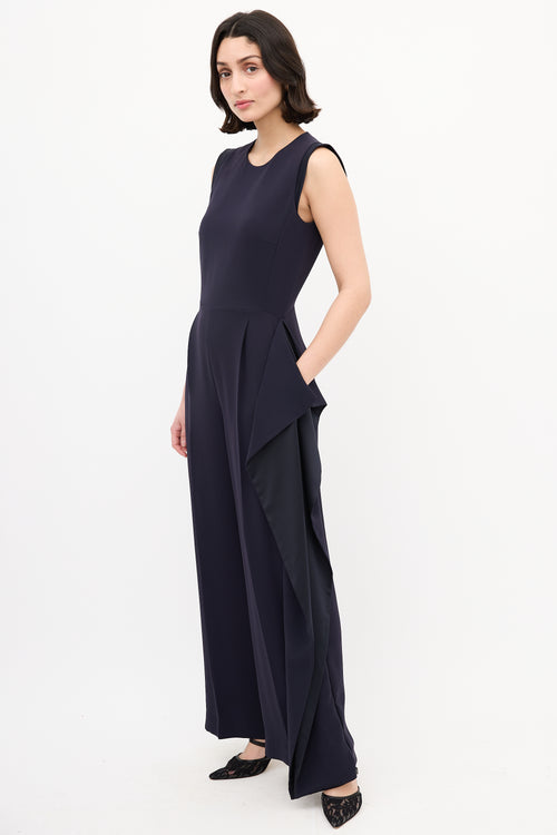 Max Mara Navy Wide Leg Sleeveless Jumpsuit