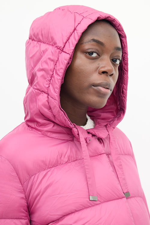 Max Mara Fuchsia Down Hooded Puffer Jacket