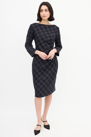 Max Mara Weekend Navy Plaid Midi Dress