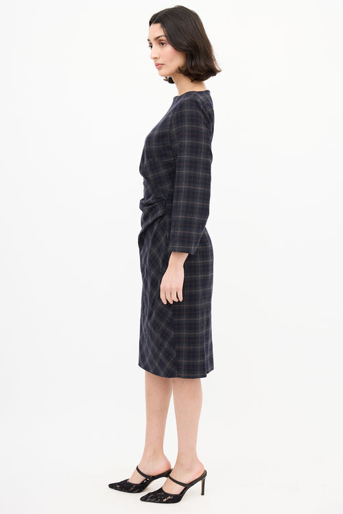 Max Mara Weekend Navy Plaid Midi Dress