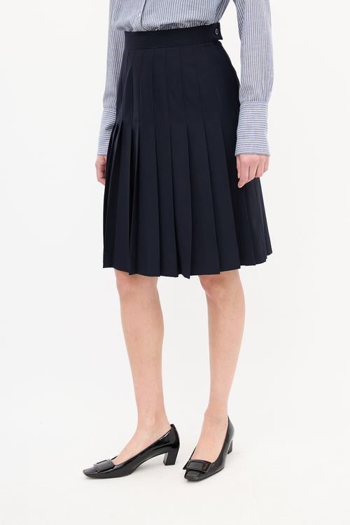 Max Mara Navy Wool Pleated Midi Skirt