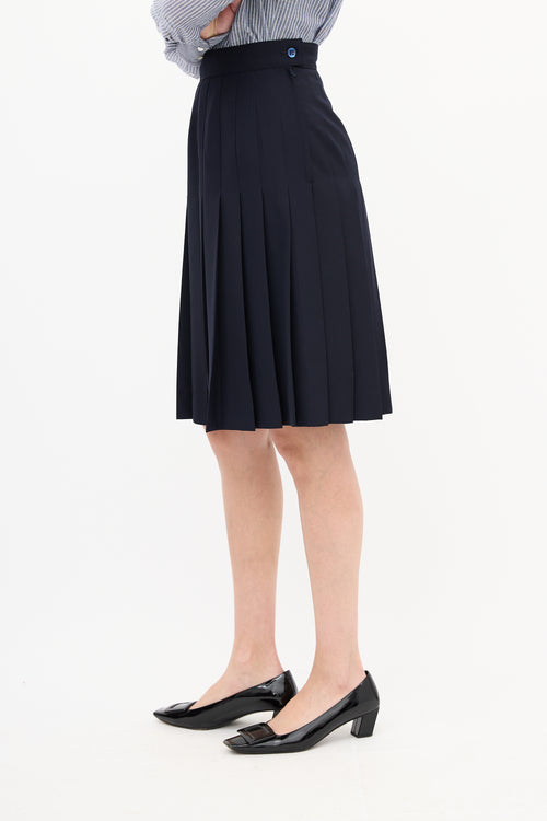 Max Mara Navy Wool Pleated Midi Skirt