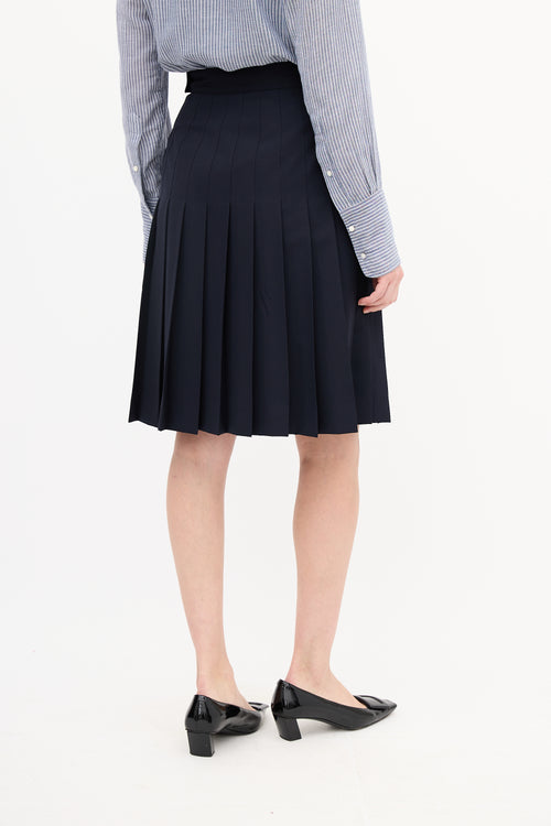 Max Mara Navy Wool Pleated Midi Skirt