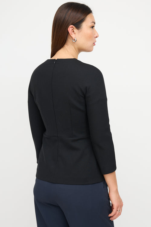 Max Mara Black Wool Pleated Peplum Top