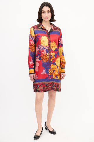 Max Mara Weekend Red 
Multi Silk Printed Tunic Dress