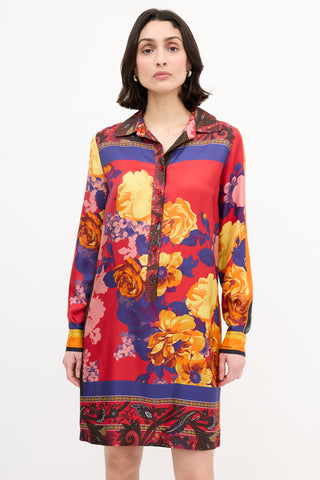 Max Mara Weekend Red 
Multi Silk Printed Tunic Dress