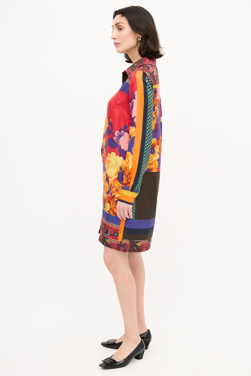 Max Mara Weekend Red 
Multi Silk Printed Tunic Dress