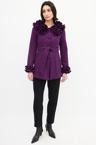 Max Mara Purple Sparkly Ruffle Short Coat