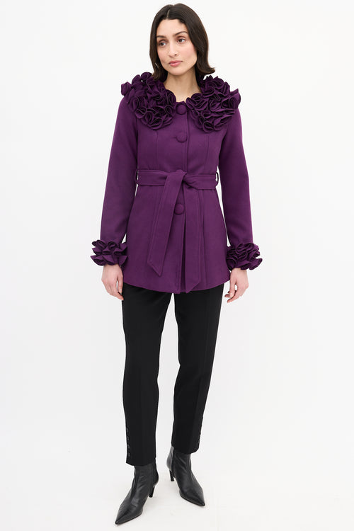 Max Mara Purple Sparkly Ruffle Short Coat