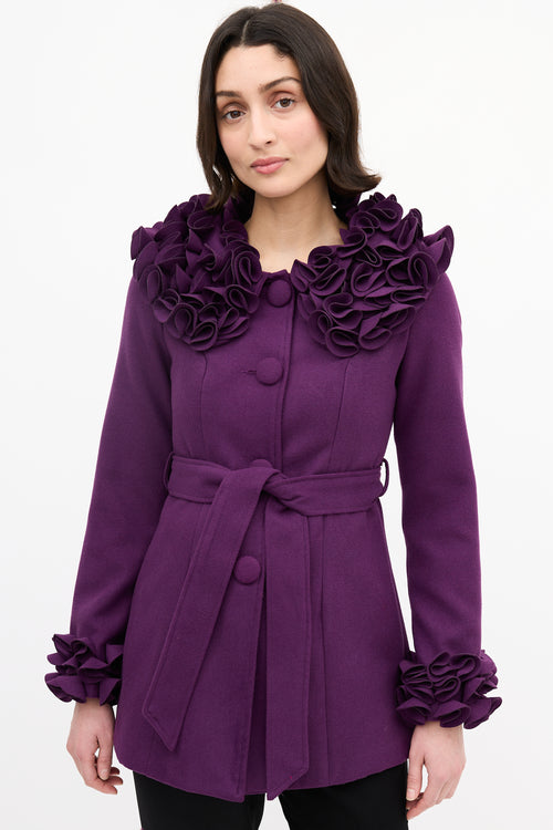 Max Mara Purple Sparkly Ruffle Short Coat