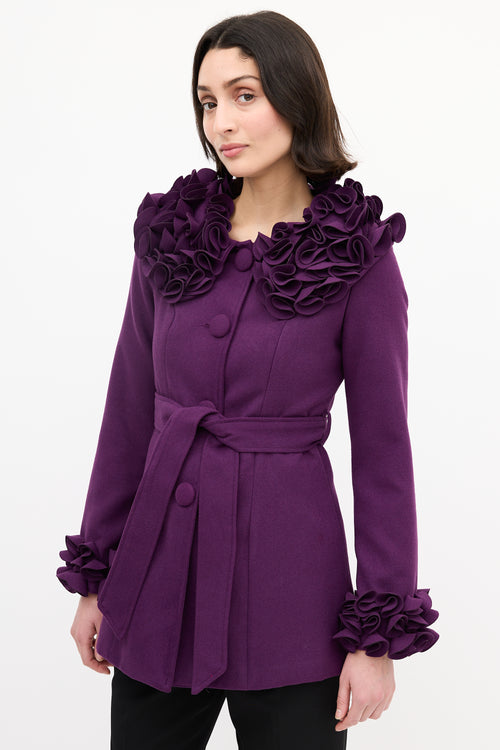 Max Mara Purple Sparkly Ruffle Short Coat