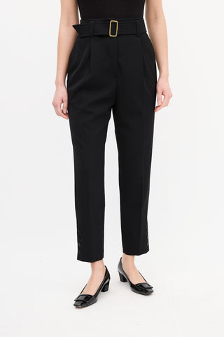 Max Mara Black Wool Belted High Waist Trouser