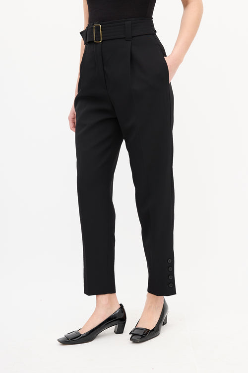 Max Mara Black Wool Belted High Waist Trouser