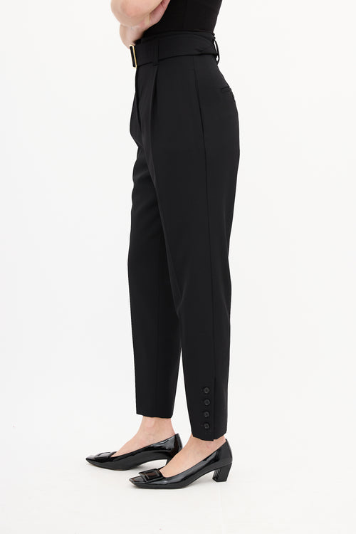 Max Mara Black Wool Belted High Waist Trouser