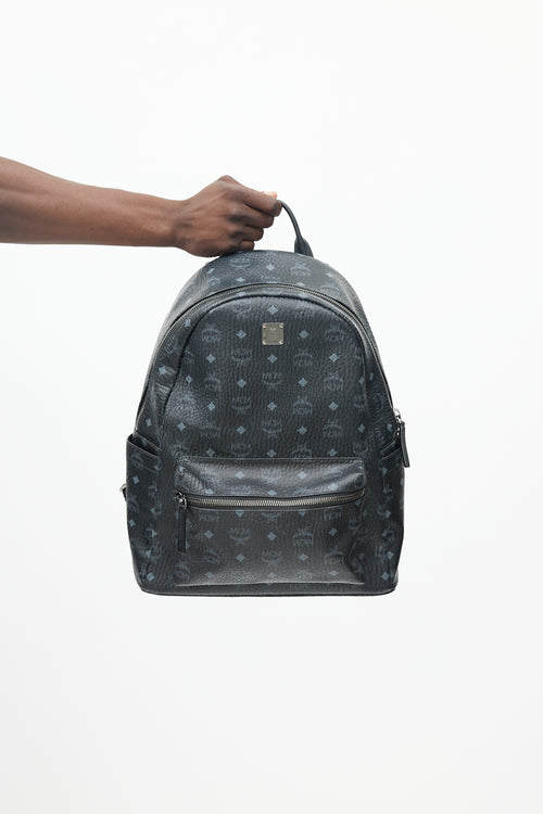 MCM Black Visetos Coated Canvas Stark Backpack