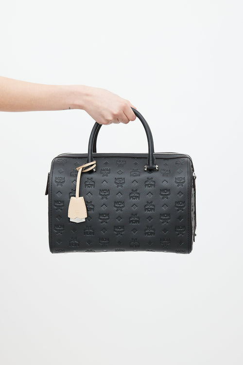 MCM Black Embossed Logo Bag